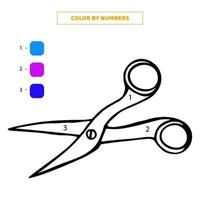color lindas tijeras dibujadas a mano por números. hoja de trabajo para niños. vector