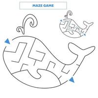 Maze game for kids with whale. vector