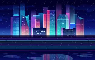 City Skyline in Rainy Weather Background vector