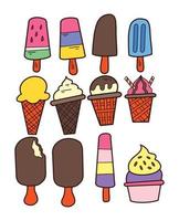 colección de ilustraciones de helados con estilo de color de garabato vector