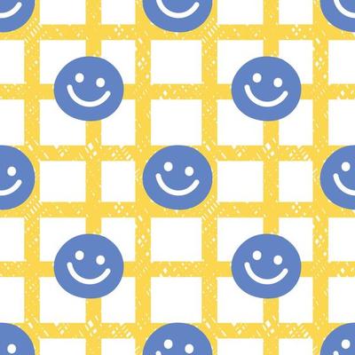 Seamless wallpaper with smiley faces. Decorate pillows, curtains, bottles, bedding, blankets, walls, wrapping paper or fabric patterns. Hand drawn vector.