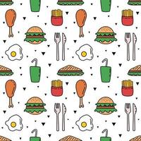 Wrapping paper pattern with fast food. Cartoon vector. Seamless pattern for decoration. vector