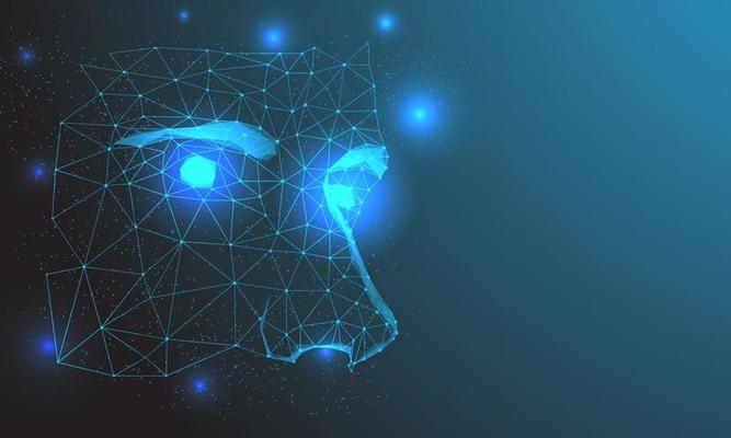 Abstract polygon human face 3d illustration of artificial intelligence concept for robot head construction