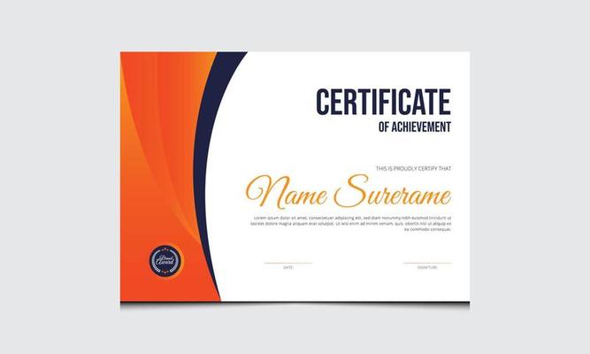 Creative Certificate template and element, A clean modern certificate with minimal Orange Navy Blue colors, Certificate border template with luxury and modern line pattern, Print