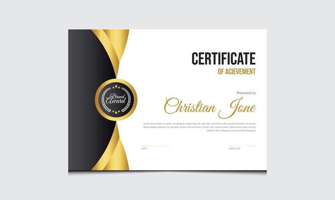 Premium golden black Certificate design template, Diploma certificate of vector template with frame background, Graduation diploma, achievement certificate, and competition award design, Print, mockup