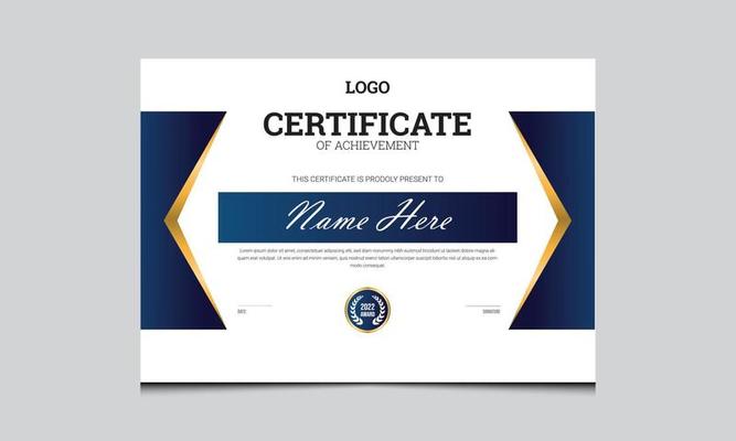 Creative Certificate Of Achievement design template. Elegant business diploma layout for training graduation or course completion, Print, mockup,