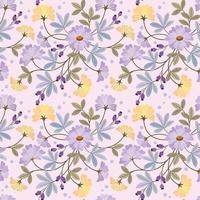Blooming yellow and purple flowers seamless pattern. vector