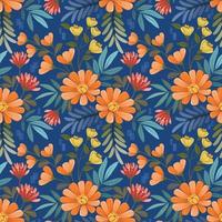 Colorful hand draw flowers seamless pattern. vector