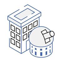 A customizable isometric icon of astronomical observatory vector