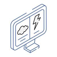 computadora clima en línea verificación meteorológica, icono de contorno vector