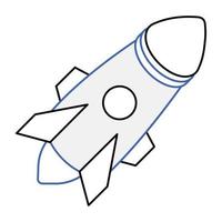 Modern outline isometric icon of rocket ship vector