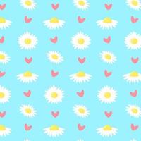 Daisies flowers and hearts seamless pattern. Creative kids texture. vector