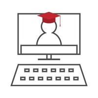 Outline computer with a silhouette of a man in a graduate hat. vector