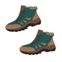 Modern hiking or trekking boots with tractor soles and laces. vector