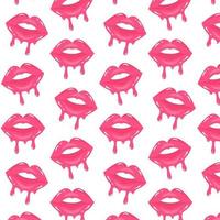 Glossy lips with dripping pink paint seamless pattern. vector