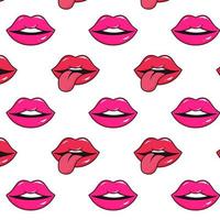 Seamless pattern with glossy lips. Smiling lips and lips with tongue in pop art style. vector
