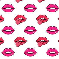 patrón sin costuras con labios brillantes. labios sonrientes y labios con lengua al estilo del arte pop. vector