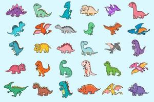 Set Mega Bundle Collection of Cute Dino Fossil Dinosaurs Baby kids Animal Cartoon Doodle Funny Clipart for kids and children vector