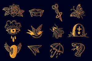 Set Collection Mystical Celestial Simple Minimalism Tattoo Clipart Symbol space doodle Esoteric elements vintage illustration vector