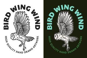 Set Dark illustration Owl Bird Head and Pose Hand drawn Hatching Outline Symbol Tattoo Merchandise T-shirt Merch vintage vector