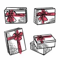 Gift box with a satin bow, hand-drawn