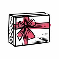 Gift box with a satin bow, hand-drawn vector