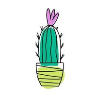 flor de cactus casera dibujada a mano, garabato vector