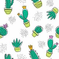 A pattern of cacti in flower pots. Scribbles. vector