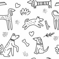 Funny hand-drawn dogs. Children's doodles. Children's pattern. vector