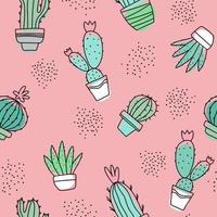 A pattern of cacti in flower pots. Scribbles. vector