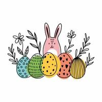 Cute Easter bunny with Easter eggs vector