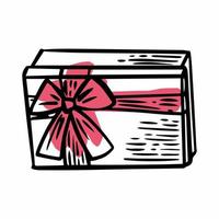 Gift box with a satin bow, hand-drawn vector