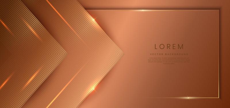 Abstract 3d template brown background with gold lines triangles wavy sparking with copy space for text. Luxury style.