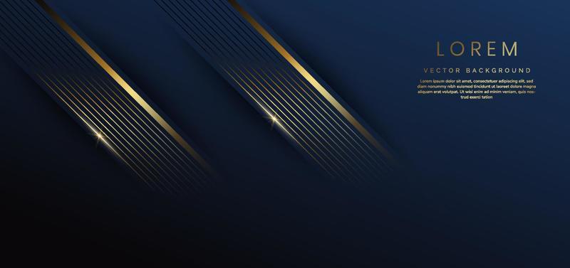 Abstract template dark blue geometric diagonal with golden line layer on dark blue background. Luxury style.