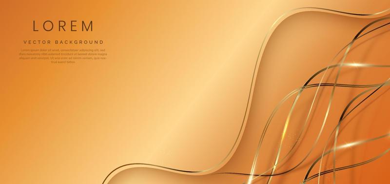 Luxury concept template 3d golden curve line shape on brown elegangt background and golden ribbon line with copy space for text.