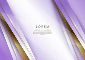 Abstract luxury white and soft purple elegant geometric diagonal overlay layer background with golden lines. vector