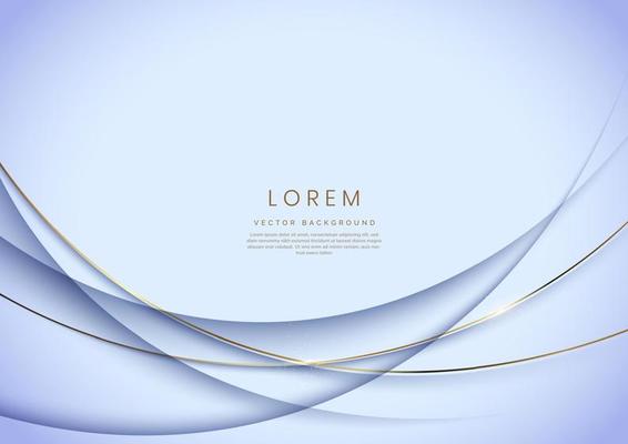 Abstract 3d light blue background with gold lines curved wavy sparkle with copy space for text. Luxury style template design.