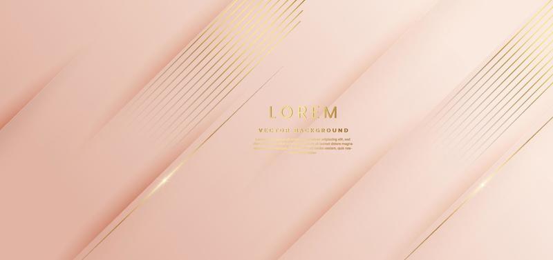 Abstract 3d template soft pink background with gold lines diagonal sparking with copy space for text. Luxury style.