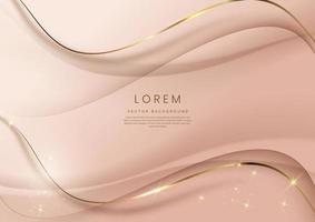 Abstract 3d template soft pink background with gold lines curved wavy sparking with copy space for text. Luxury style. vector