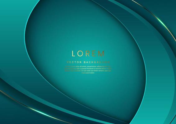 Abstract 3d green background with gold lines curved wavy sparkle with copy space for text. Luxury style template design.