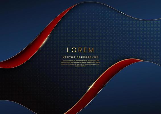 Luxury concept template 3d dark blue and red wave shape on dark blue background and golden curve line with copy space for text.