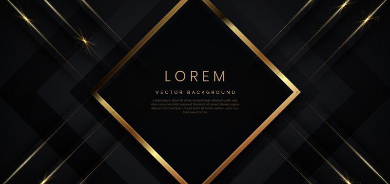 Abstract 3D black luxury geometric diagonal overlapping shiny black background with lines golden glowing with copy space for text.