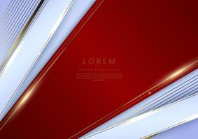 Elegant diagonal white and red luxury background with golden border. Template premium award design. vector