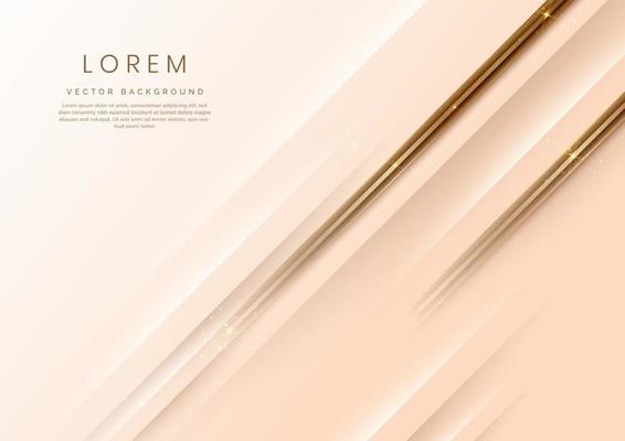 Abstract 3d template rose gold background with gold lines diagonal sparking with copy space for text. Luxury style.