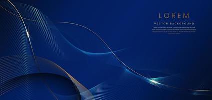 Abstract luxury golden lines curved overlapping on dark blue background. Template premium award design. vector