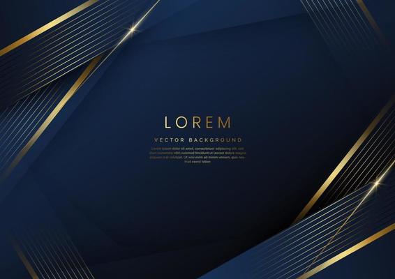 Elegant diagonal blue luxury background with lines golden border. Template premium award design.