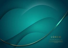 Abstract 3d green background with gold lines curved wavy sparkle with copy space for text. Luxury style template design. vector