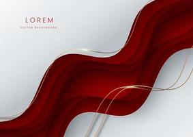 Abstract modern luxury white and red gradient fluid shape background with golden lines wave and copy space for text. vector