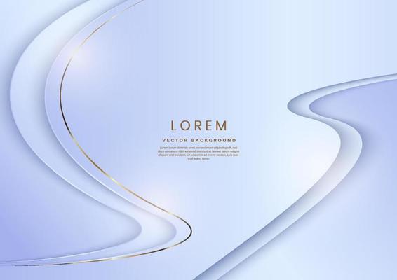 Abstract 3d light blue background with gold lines curved wavy sparkle with copy space for text. Luxury style template design.