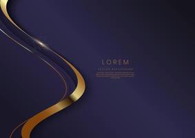 Luxury concept template 3d purple curve shape on violet elegangt background and golden ribbon line with copy space for text. vector